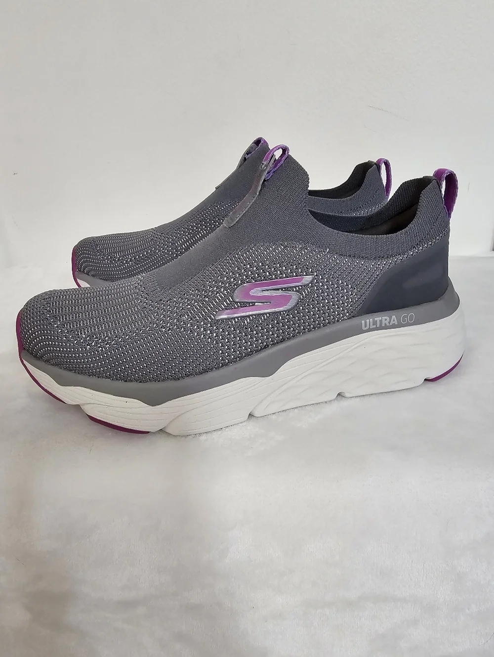 Skechers Womens Max Cushioning Elite Gray Purple Ultra Go Slip On Athletic Shoe - Picture 3 of 12
